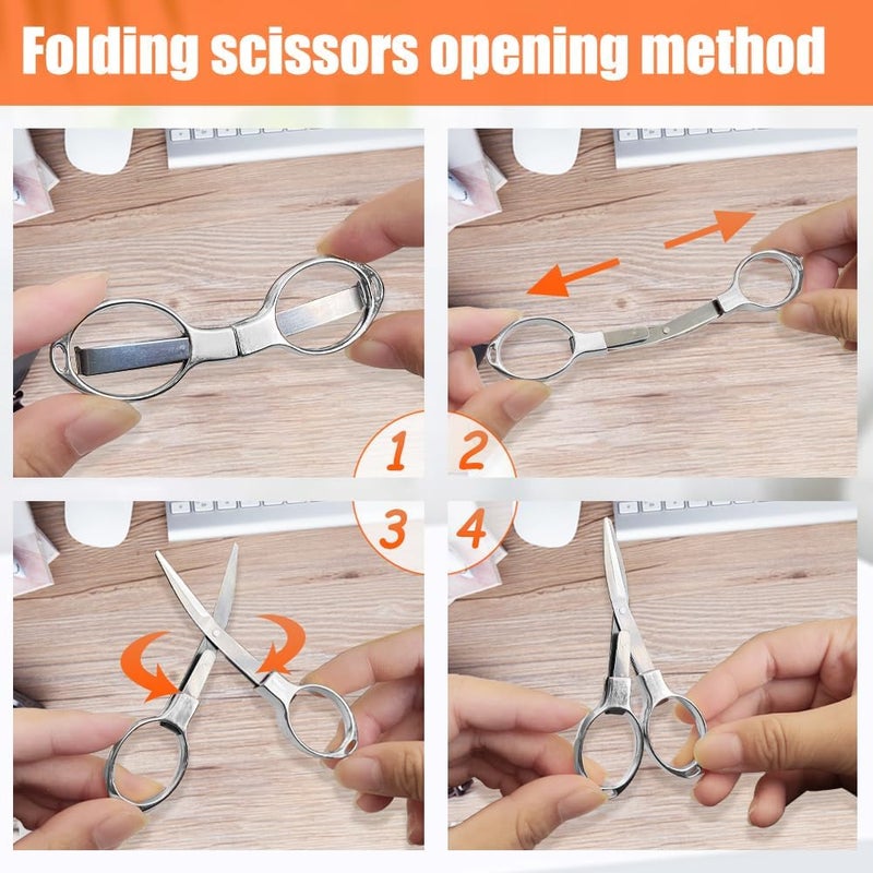 Vicsamer 2PCS Folding Scissors, Portable Travel Scissor, Gift for Men Glasses Shaped Mini Shear Telescopic Cutter, Anti Rust Stainless Steel Scissors for Fishing Sewing Home Office-Silvery - Image 4